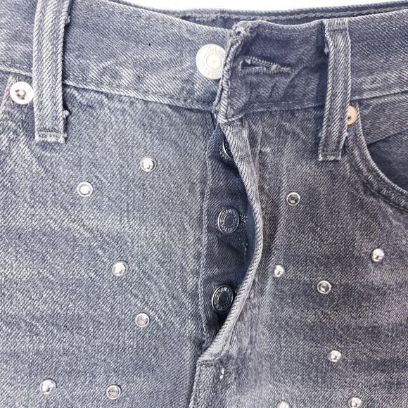 Levi’s Wedgie Jeans Shorts High Waist Cotton Frayed Hem Studs Black Wash Size 27 - Picture 5 of 10